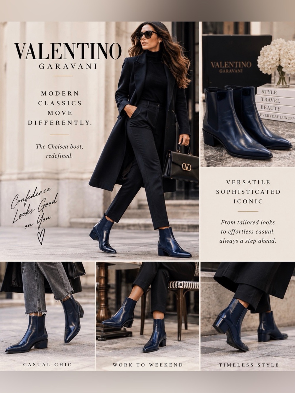 Valentino Garavani Black Leather Pointed Chelsea Boots